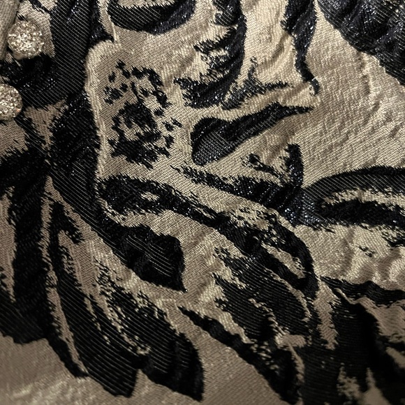 Elegant One Shoulder Brocade Embroidered Jacquard Dress in Navy Prom or Wedding - Picture 4 of 7